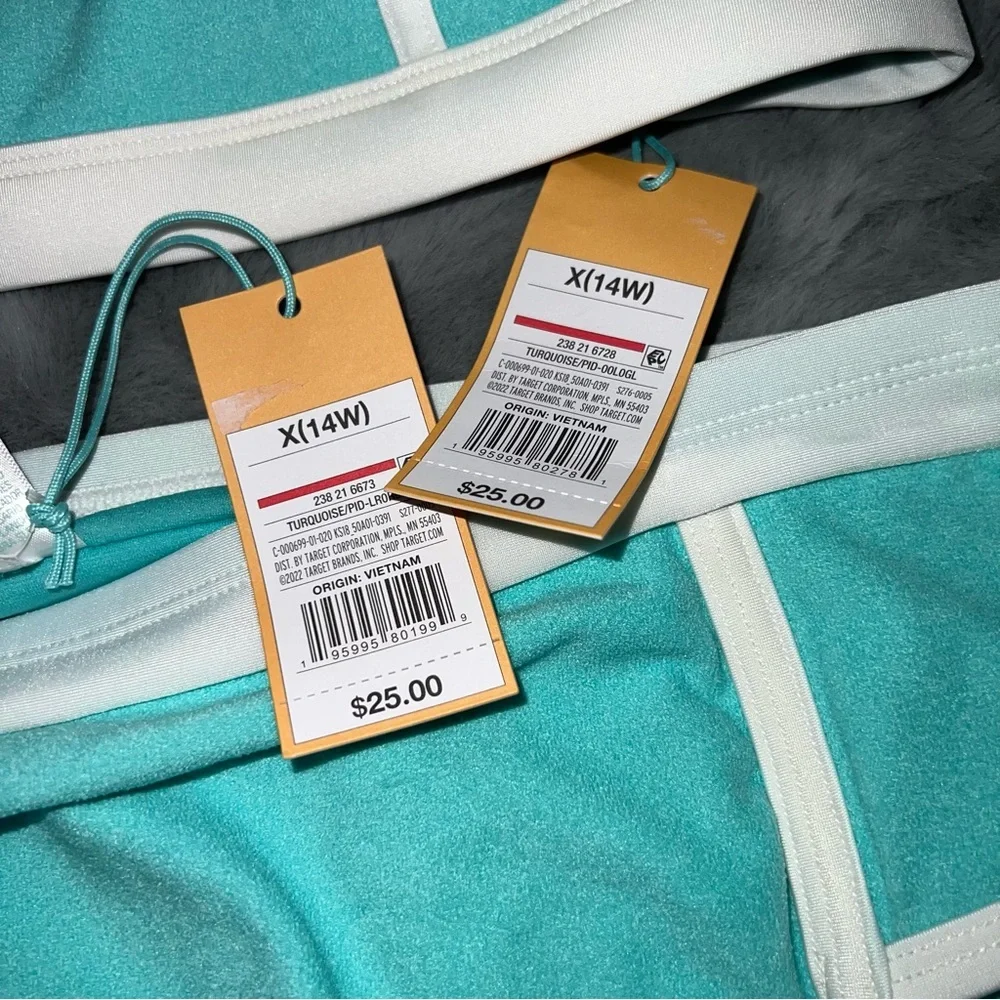 Kona sol light teal terry texture high waist bikini swimsuit bikini NWT